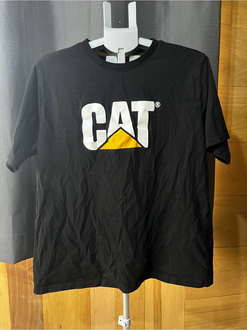 CAT Men's Black Short-Sleeve Logo Tee with Yellow Accent